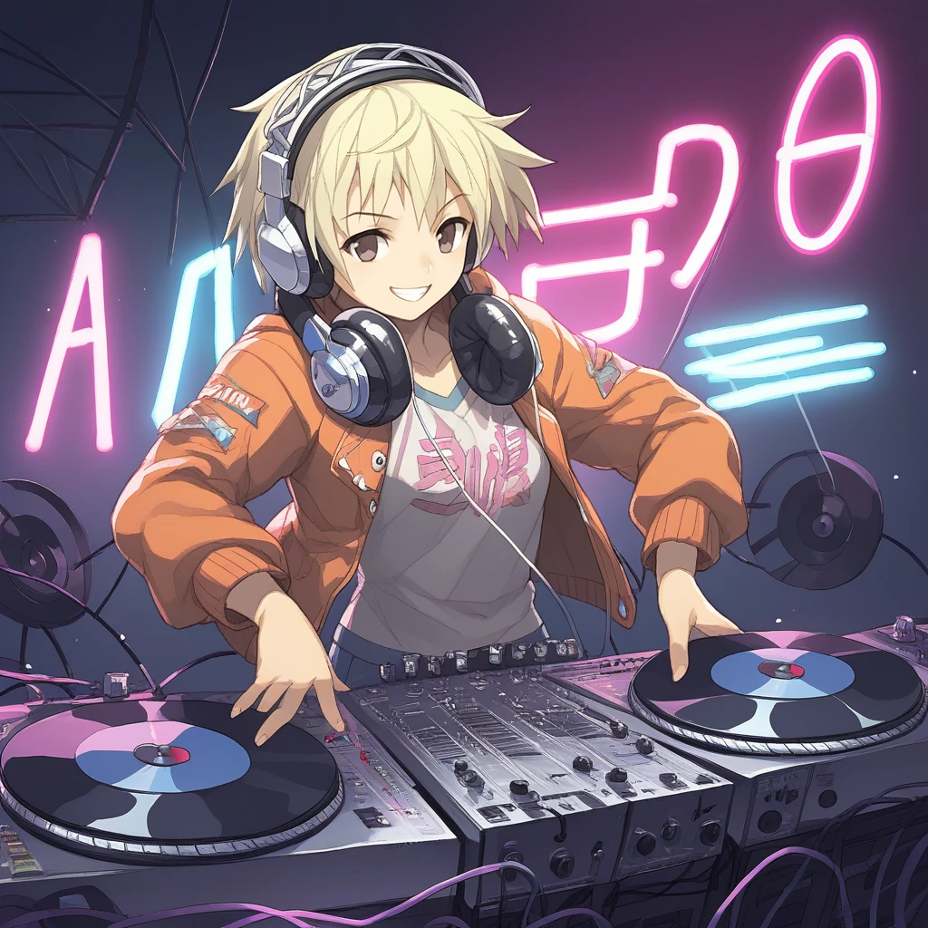 score_9, score_8_up, score_7_up, score_6_up, score_5_up, score_4_up, zPDXL2,source_anime,rating_questionable,<lora:DJ:0.8> d1scj0.8ckey, headphones, turntable, 1girl , neon lights, smile