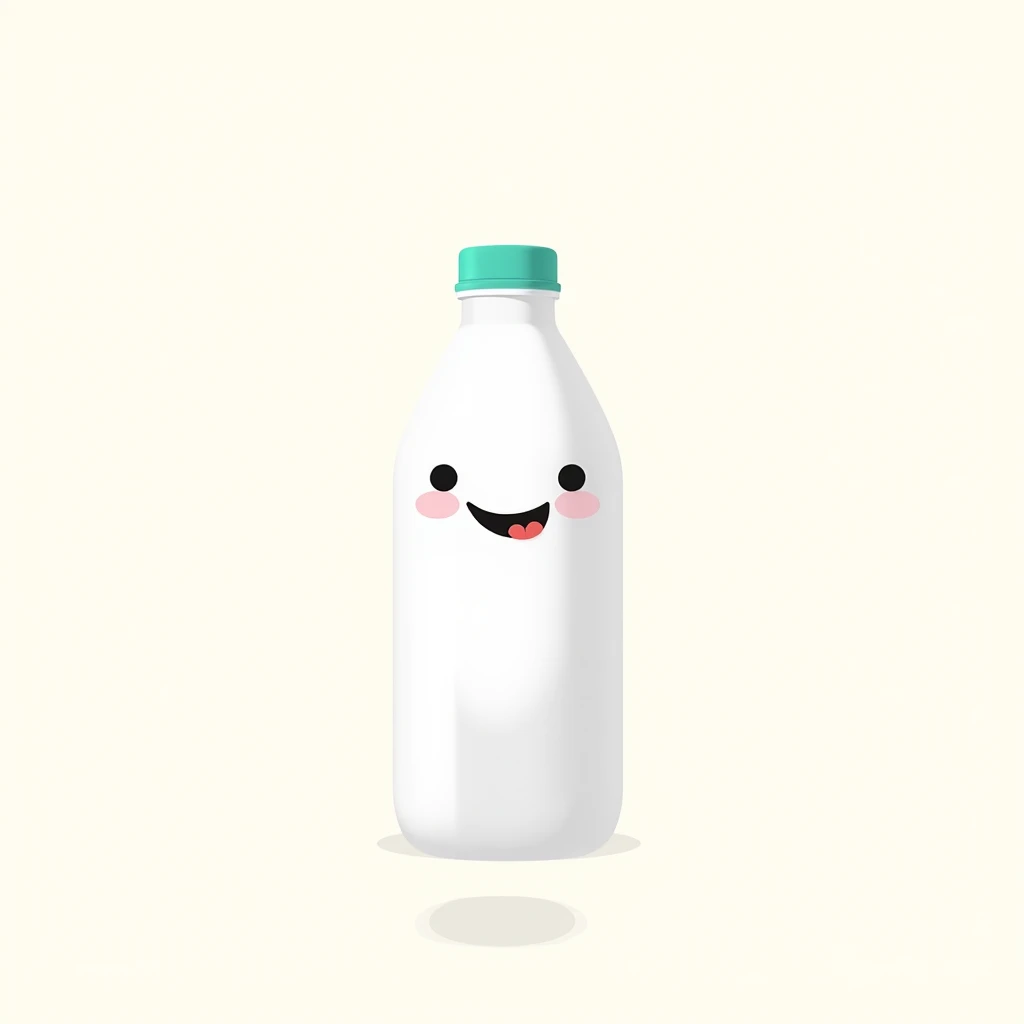 cartoon logo,animated milk bottle, smile