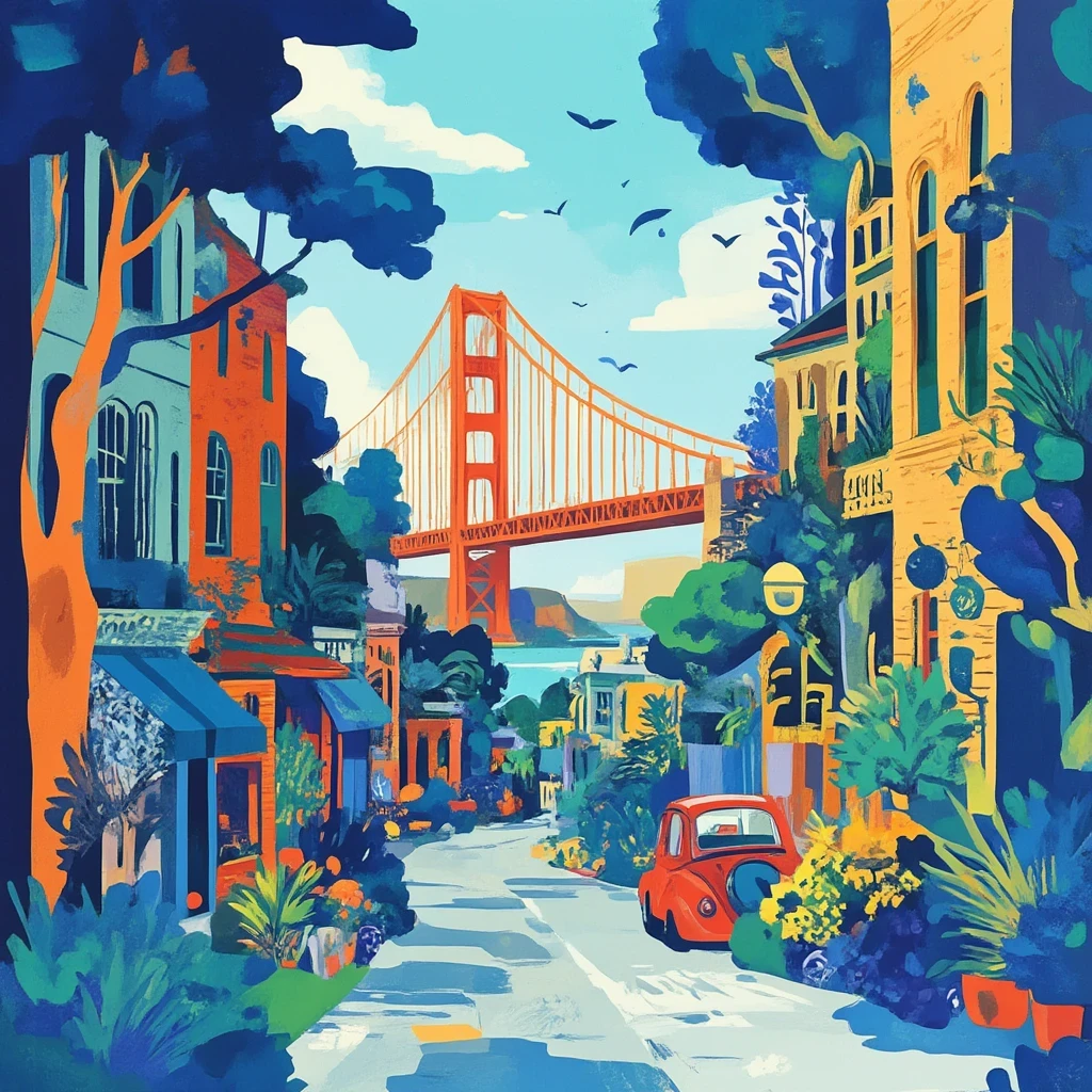 san francisco, illustrated MSMRB style