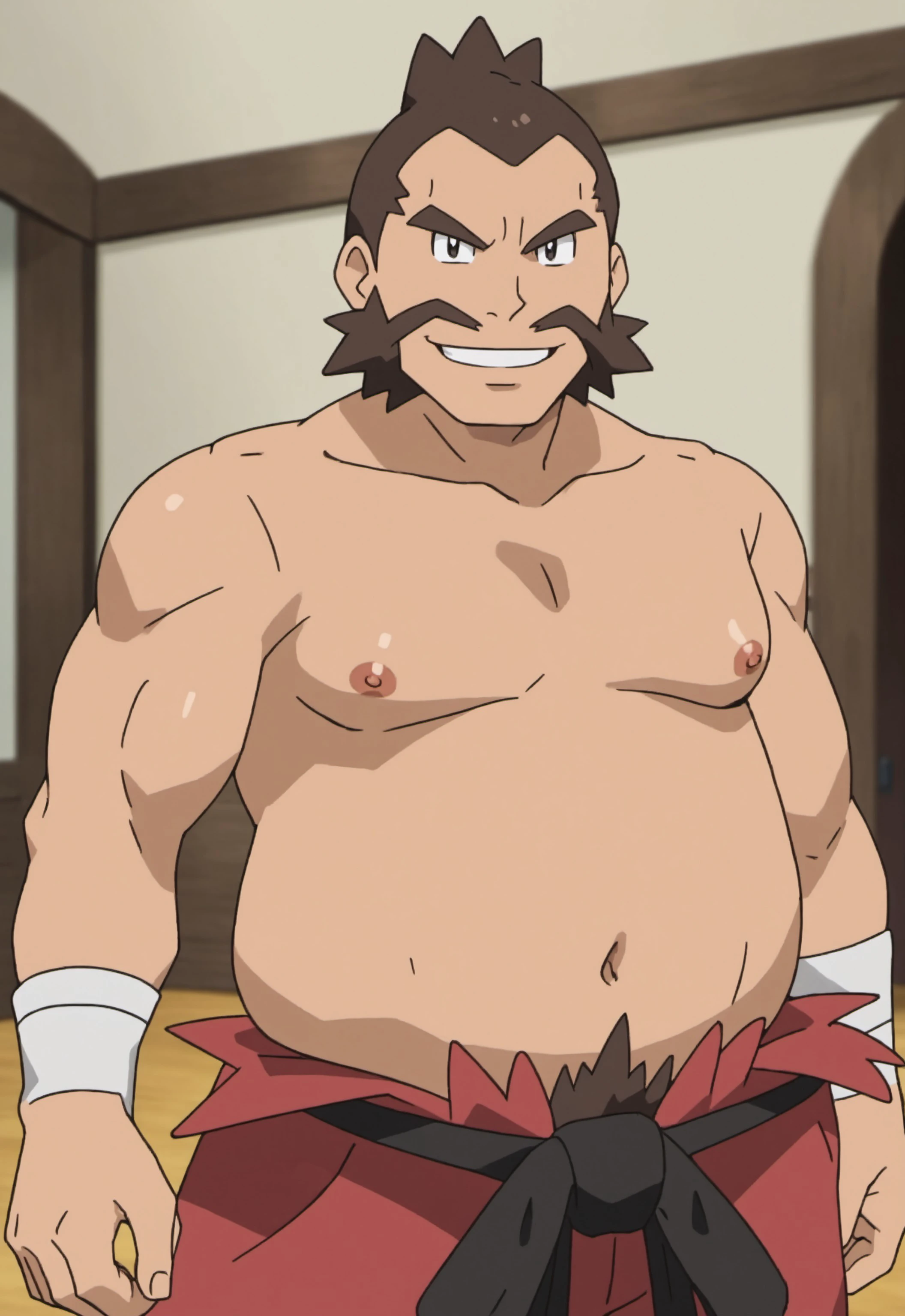 safe_pos, safe_pos, safe_pos, score_9, score_8_up, rating_nsfw, ultra hd, absurdres, best quality, best aesthetic, masculine, solo, 1boy, male focus, perfect proportions, handsome, erotic, alluring, mature male, coloured

PokeChuck, topless male, facial hair, pants, short hair, brown hair, pubic hair, happy trail, pubes, half body, looking at viewer, smiling, Expressiveh, nipples