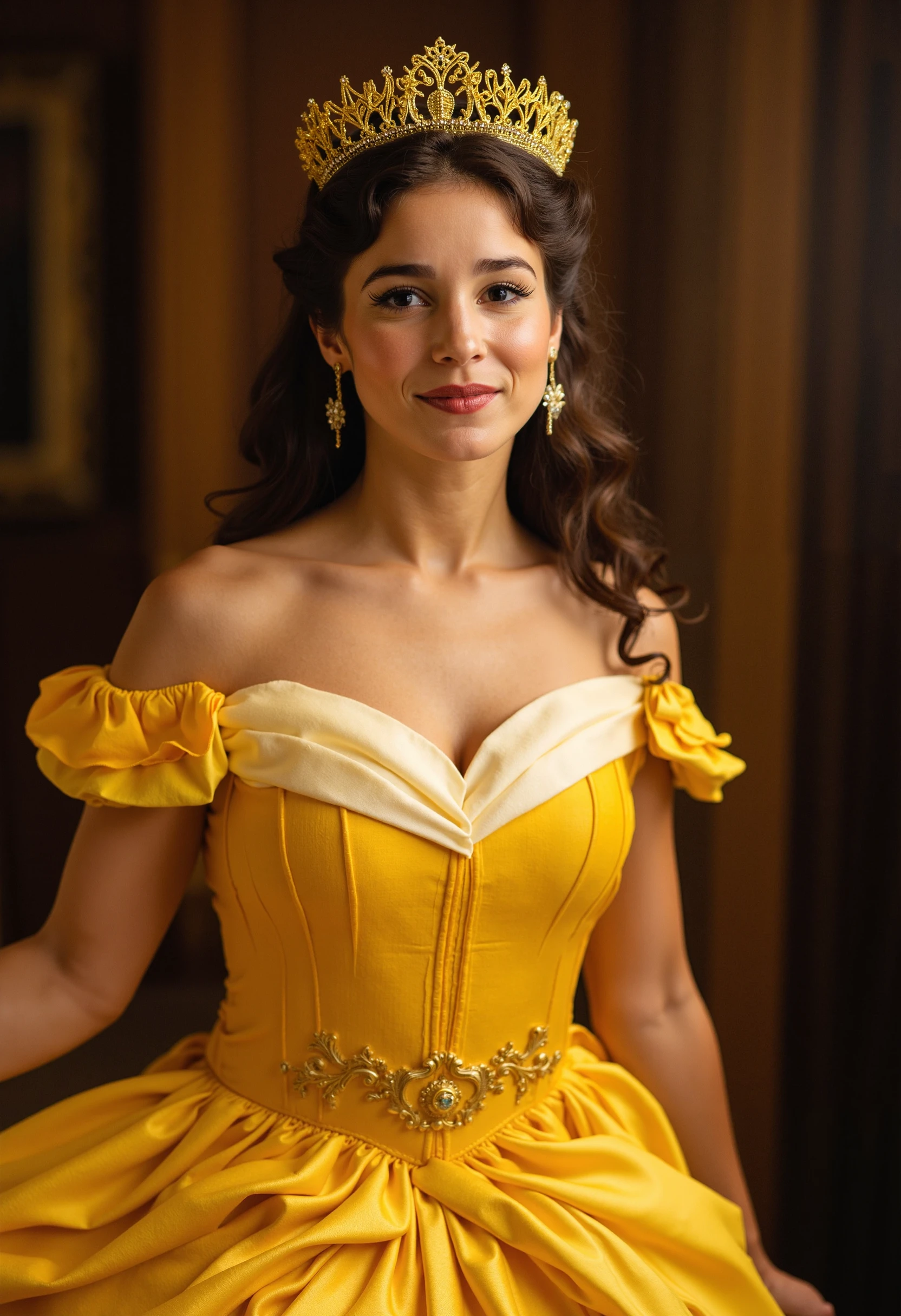 albabaptista wearing the yellow dress from beauty and the beast