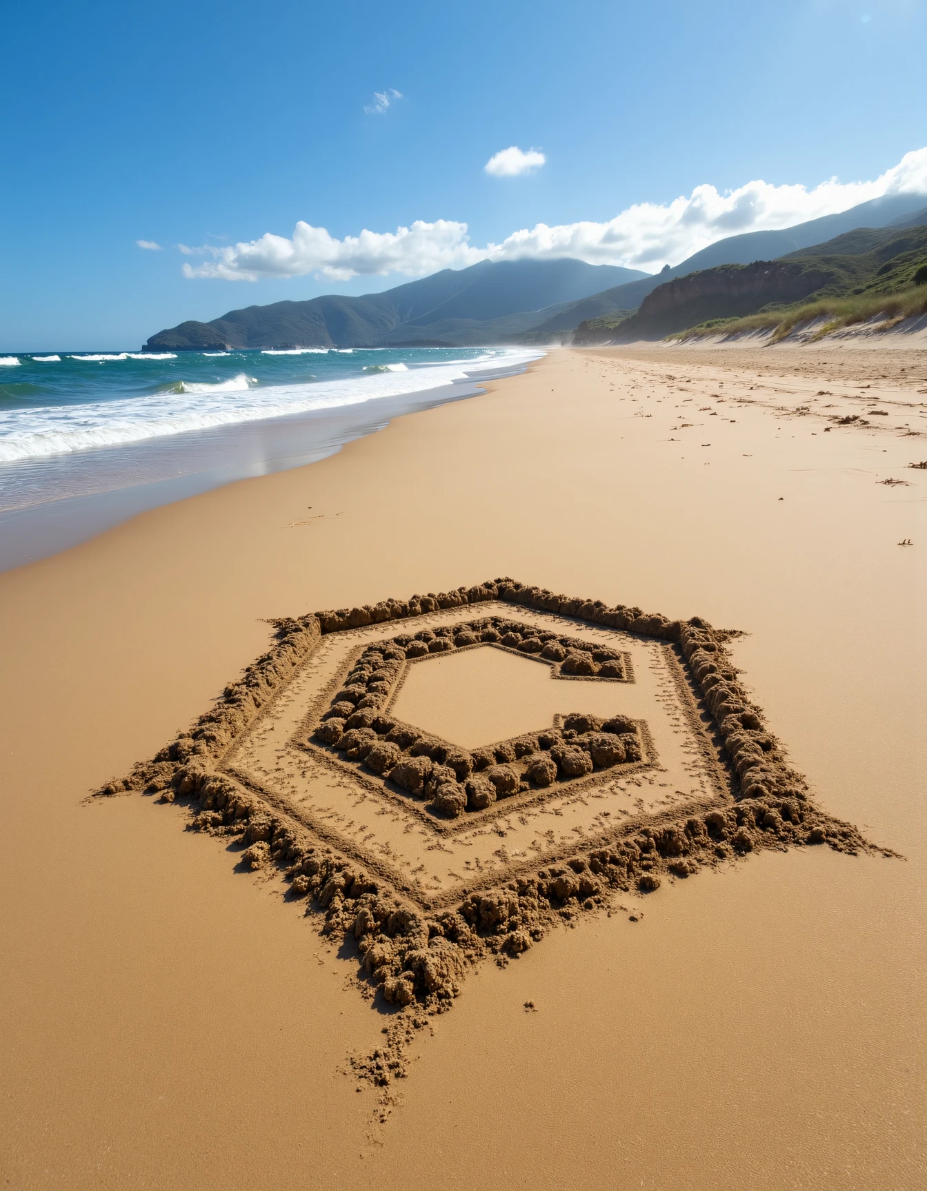 the civitaiLogo logo drawn in the sand on the beach.
<lora:civitaiLogoFlux:1>