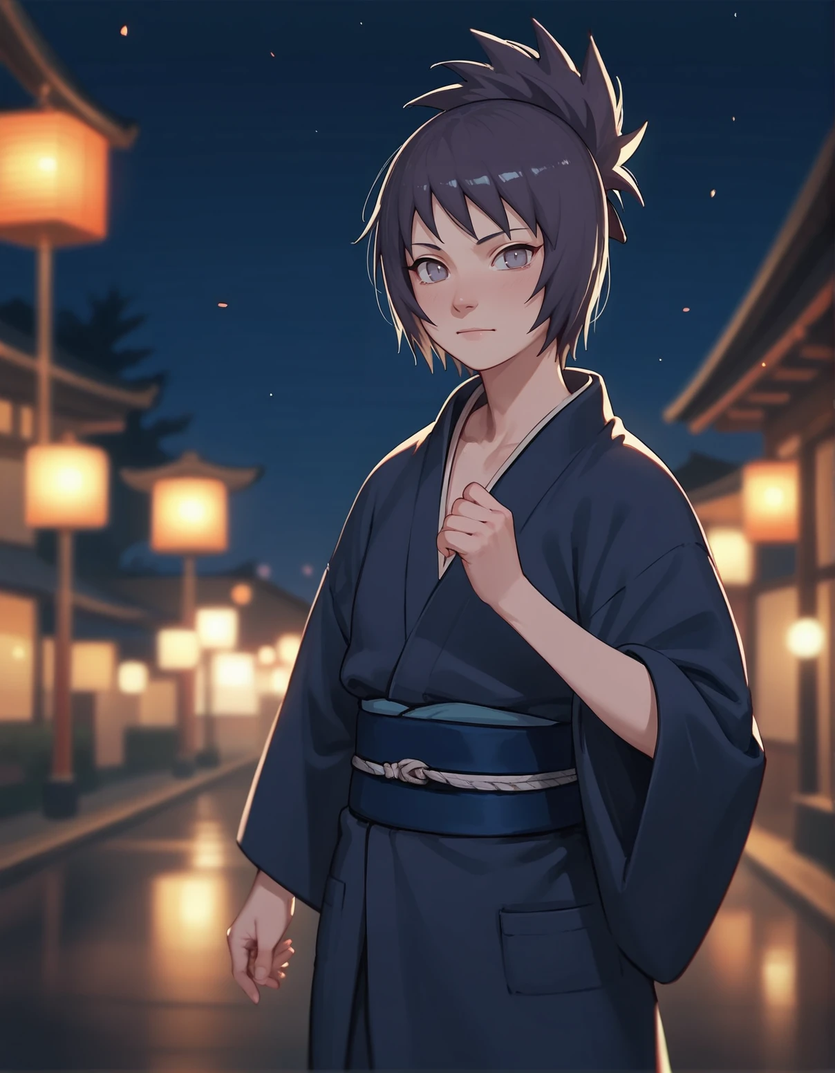 <lora:Anku_(naruto):1>, 1girl, solo, anko_(naruto), kimono, night, blurry background, pretty, front view, score_9, score_8_up, score_7_up, source_anime,