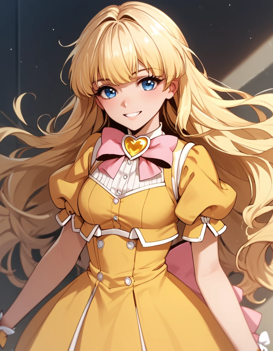 score_9, score_8_up, score_7_up, score_6_up, score_5_up, score_4_up, source_anime    <lora:GushingoverMagicalGirlsSet1:0.8>, soft smile, portrait,  MagiaSulfur, long hair, short skirt, blue eyes, blonde hair, magical girl, yellow dress,