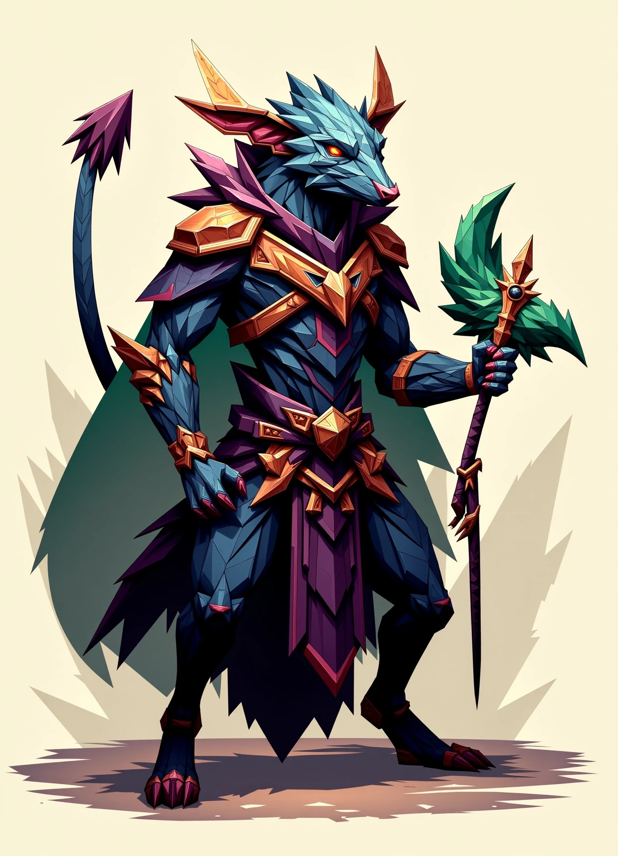 sfw,digital illustration, geometric, polygons ,  male skaven stormvermin, clairvoyant,