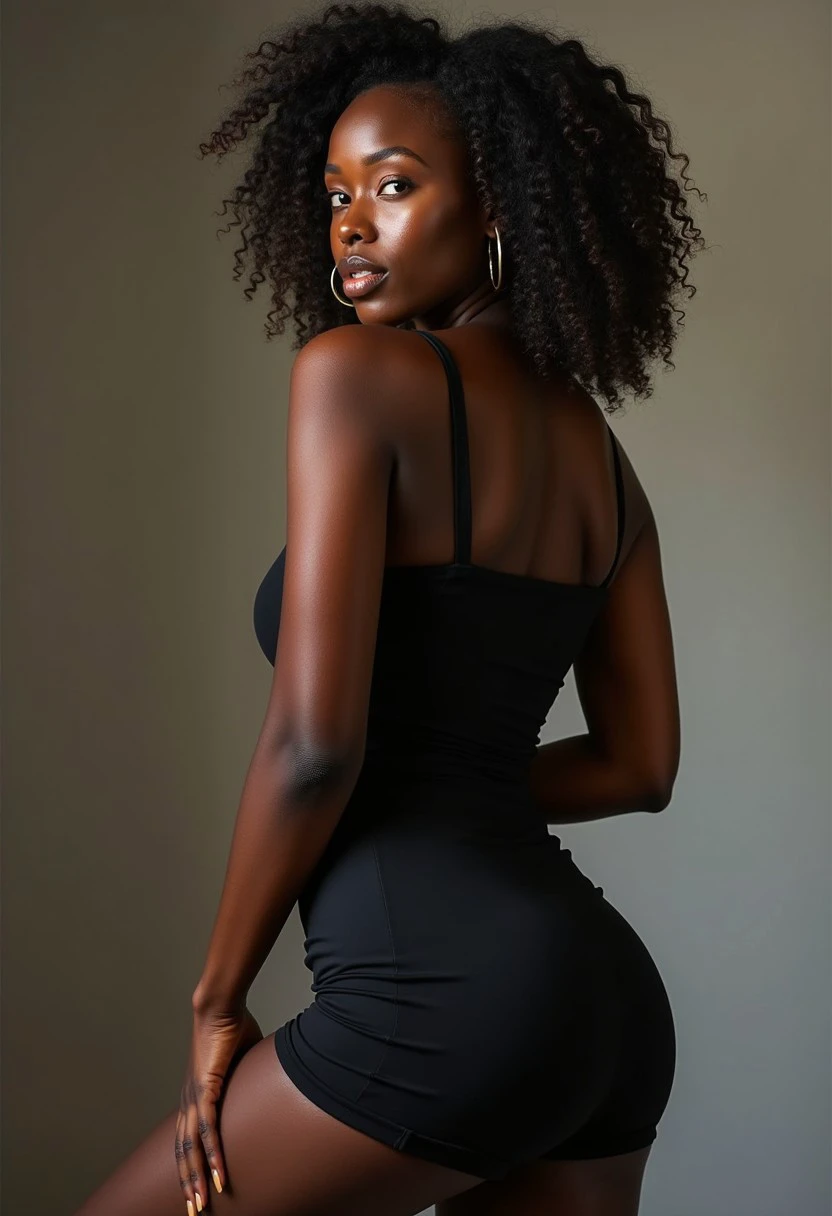 Capture a stunning ebony model in a variety of full-body poses and outfits, showcasing their natural beauty, confidence, and power. Experiment with different lighting, backgrounds, and styling to create a diverse and visually captivating collection of images."