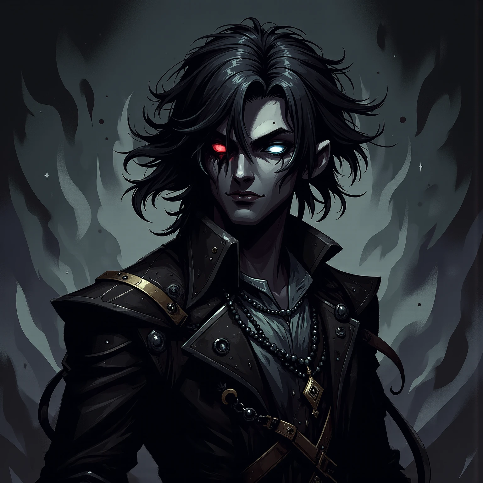 sfw,digital illustration, 2d, dark, hallow eyes,  male divadroid, ai integration specialist,bard