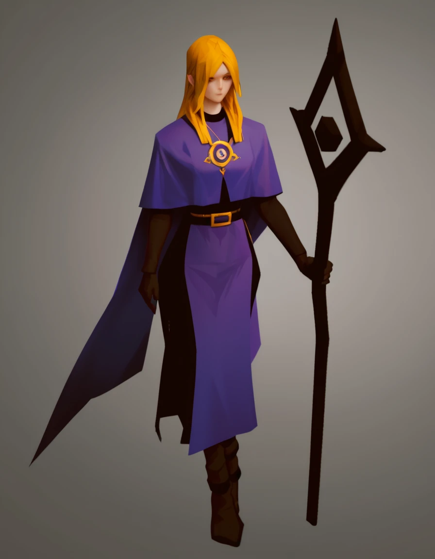 score_9,score_8_up,score_7_up,score_6_up,score_5_up,score_4_up ,solo,low-poly, polygon mesh,background,full body shot,minimalist detailed,woman,staff in hand,purple clothes,yellow  hair,mage,<lora:osrs:1.0>,