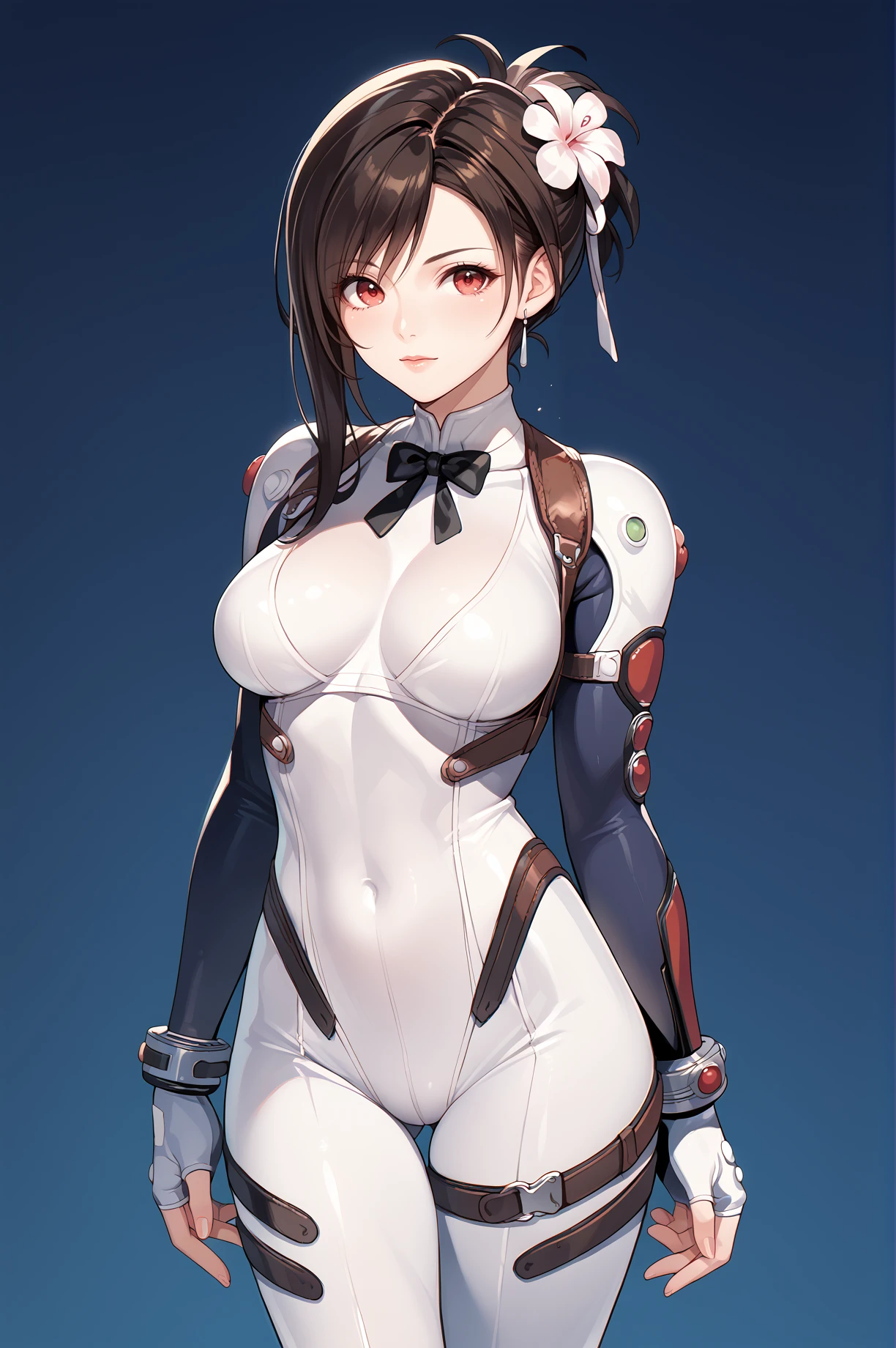 score_9, score_8_up, score_7_up, score_6_up, score_5_up, score_4_up,anime source,
 glamour(tifa) ,1girl, short hair, hair flower, ponytail, 
  Evasuit00, white bodysuit,plugsuit, <lora:Glamour(tifa)XLPony:0.8>,<lora:Evasuit00XLPony:1>