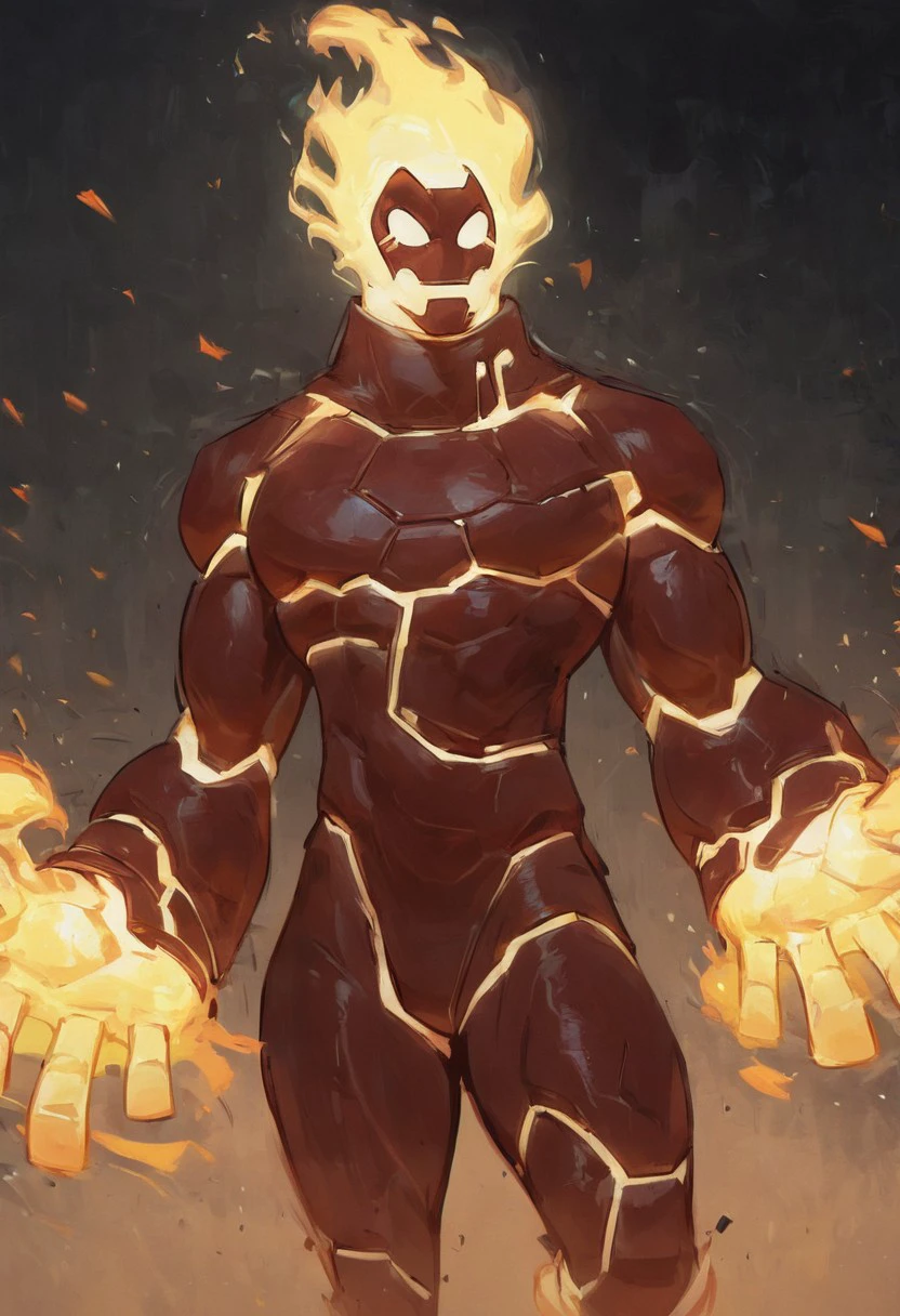 score_9, score_8_up, score_7_up, high quality, Solo, 1boy, Heatblast, Alien, Fire, Glow, Fiery hair, No nose, no pupils, big hands, no nipples, big ass, muscles, wide hips, thin waist, sexy, dark castle, posing, (4 fingers),