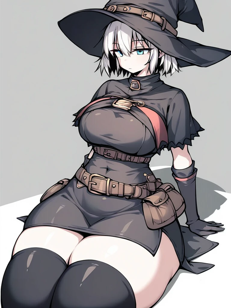 Tall pale woman,Big breasts Nipples marked on clothes,, defined long white hair tied up, Dressed in a black overcoat-style outfit,Musketeer hat, holding a Saber in one hand and not a hunter's pistol in the other,fundo de interior de catedral