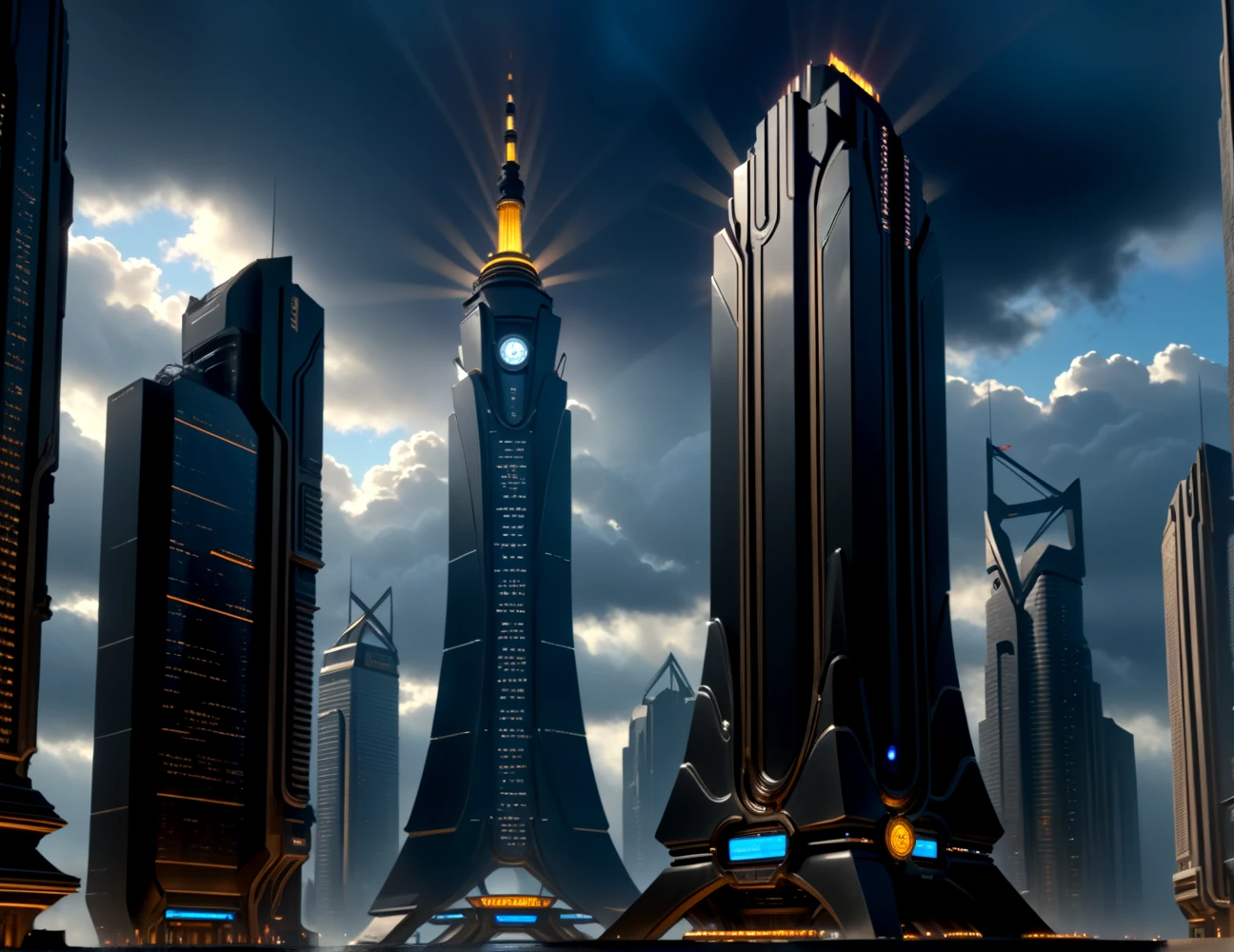 score_9, score_8_up, score_7_up,
<lora:Dystopian_Future_(Architecture)_(SDXL)_(AD):1> Dystopian Future, monumental architecture, architecture, city, cityscape, scenery, building, skyscraper, future, scifi, science fiction,  
8K, In'ei, chiaroscuro, rim lighting, perfect depth of field shot, beautiful, sharp focus, crisp details, subsurface scattering and reflections, god rays, ray tracing, 
idealized city, wide boulevards, busy city center, large plazas, plazas, photographic anime clouds and haze, dark rainy overcast skies, black clouds, abysmal haze, photographic realism, buildings, skyscrapers, metropolis, 8K CGI render, oppressive scale of architecture, black titanium, science fiction masterpiece, 
(in the style of and art by midjourney, greg rutkowski, raphael, James Gurney, Thomas Kinkade, ), 
BREAK zPDXL, zPDXLxxx, <lora:sdxl_lightning_8step_lora:0.4> <lora:detailed_notrigger:0.5>