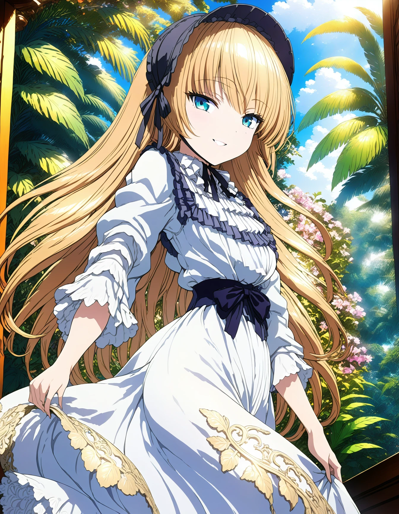 anime artwork <lora:Vic:1>victorique, green eyes,  <lora:GoodHands-vanilla:0.9> <lora:quality1:1>, white dress, smile, masterpiece,best quality,ultra-detailed,1 girl,solo,extremely detailed,amazing,fine detail,highly detailed woman, . anime style, key visual, vibrant, studio anime,  highly detailed