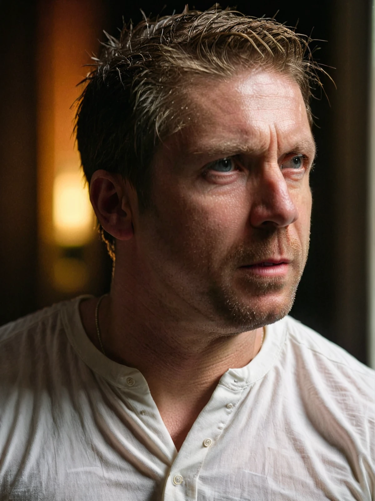 (upper body shot1.5) (side view1.5) <lora:Ray_Park:0.8> Ray Park is a man wearing a white shirt, puzzled expression, surprised expression, captured with a 5d camera, in HDR, 8k resolution, sharp focus, cinematic, detailed, cinematic light, perfect color, perfect scene, shallow depth of field, vignette, highly detailed, high budget, bokeh, cinemascope, moody, epic, masterpiece, <lora:Rembrandt Lighting style v2:0.6> Rembrandt Lighting style, in the dark Low-key lighting Style <lora:Low-key lighting Style:0.6>