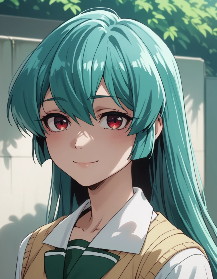 score_9, score_8_up, score_7_up, score_6_up, score_5_up, score_4_up, source_anime    <lora:GushingoverMagicalGirlsSet2:0.8>, soft smile, portrait,  Sayo, long hair, aqua hair, red eyes, school uniform, hair between eyes,