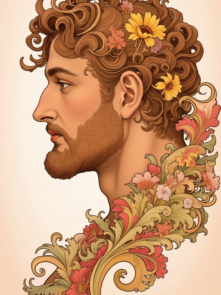 a man, visual flourishes, illustration in the style of ARTNV