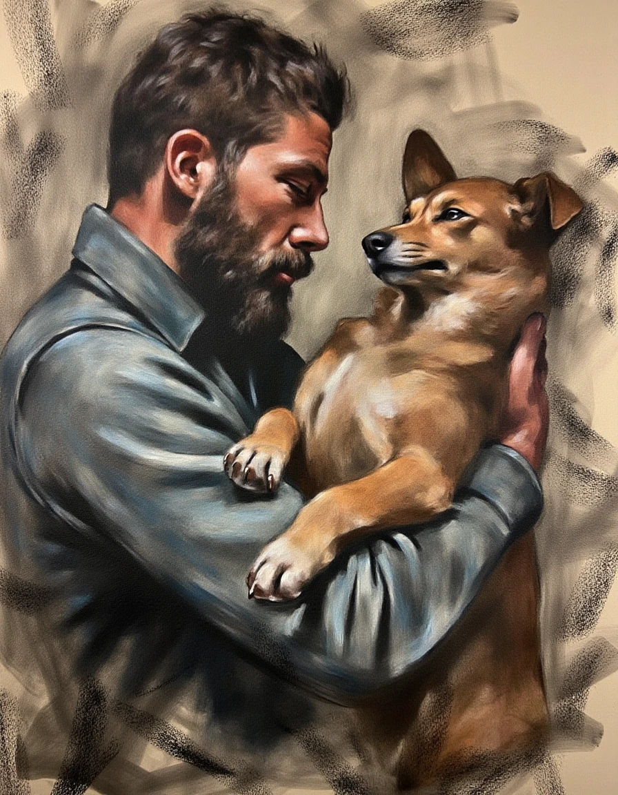 Charocal painting of a dog and a man <lora:Charocal_V1:1.5>