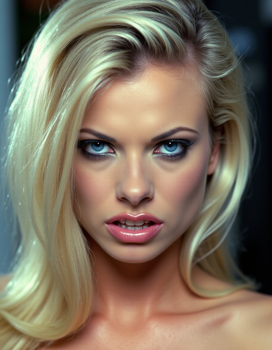 Long hair, Blond, beautiful, muscular, sexy, shy, large breasts, thick ass, thin waist,lucy \(cyberpunk\), ripped pants, dripping cum, pussy, gaping pussy