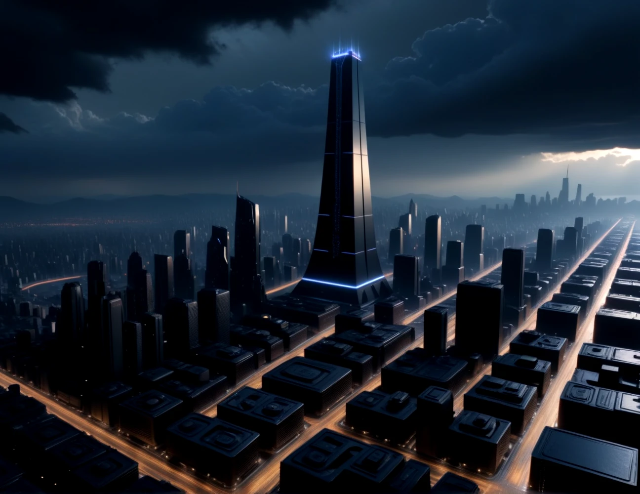 score_9, score_8_up, score_7_up,
<lora:Dystopian_Future_(Architecture)_(SDXL)_(AD):1> Dystopian Future, monumental architecture, architecture, city, cityscape, scenery, building, skyscraper, future, scifi, science fiction,  
8K, In'ei, chiaroscuro, rim lighting, perfect depth of field shot, beautiful, sharp focus, crisp details, subsurface scattering and reflections, god rays, ray tracing, 
idealized city, wide boulevards, busy city center, large plazas, plazas, photographic anime clouds and haze, dark rainy overcast skies, black clouds, abysmal haze, photographic realism, buildings, skyscrapers, metropolis, 8K CGI render, oppressive scale of architecture, black titanium, science fiction masterpiece, river, 
BREAK zPDXL, zPDXLxxx, <lora:sdxl_lightning_8step_lora:0.4> <lora:detailed_notrigger:0.5>