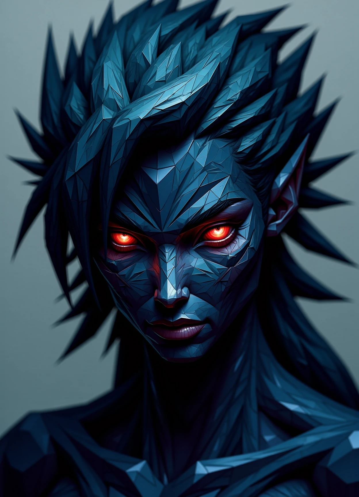 sfw,digital illustration, geometric, polygons ,  hinn, female human, human head and face, scaly reptilian umbra order skin, slitted pupils, , , sense of mystique and hidden power, protective