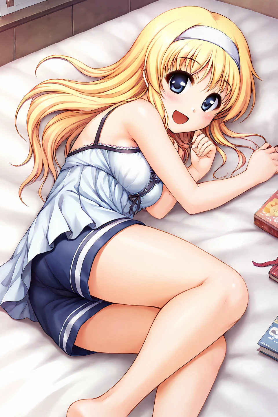 Beautiful long blonde hair Embarrassing blue eyes Tears overflow from my eyes diaper Open your legs Sleeping on the bed No bra Hand in panties Masturbation Small breasts