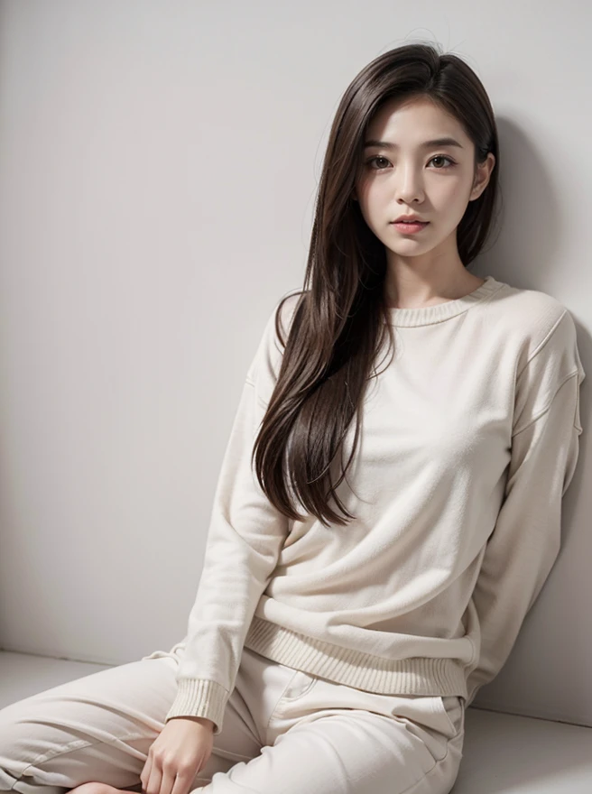 <lora:ReaLora:0.4> (realistic, photorealistic:1.37), <lora:NightphotoV1-0:0.6> nphot,
1girls, asian, beauty japanese female,
casual fashion, sweater, pants,
 <lora:WhiteRoom-v1:0.8> wr0919, white wall, white floor