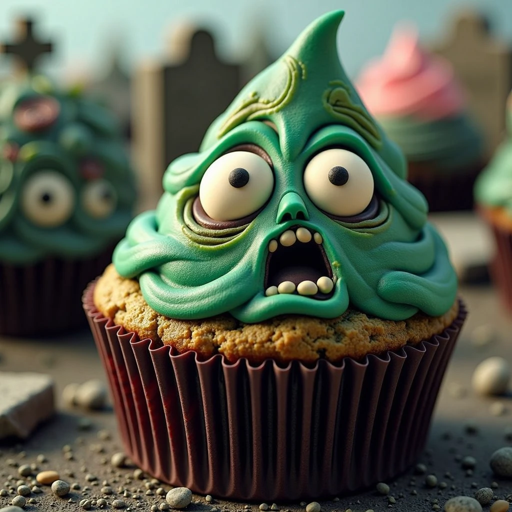 long shot scenic professional photograph of zombie cupcake with beautiful graves around it  <lora:hallowen-spooky-cupcakes:1>, Photorealistic, Hyperrealistic, Hyperdetailed, analog style, soft lighting, subsurface scattering, realistic, heavy shadow, masterpiece, best quality, ultra realistic, 8k, golden ratio, Intricate, High Detail, film photography, soft focus, perfect viewpoint, highly detailed, wide-angle lens, hyper realistic, with dramatic sky, polarizing filter, natural lighting, vivid colors, everything in sharp focus, HDR, UHD, 64K, detailed skin texture, (blush:0.5), (goosebumps:0.5), subsurface scattering