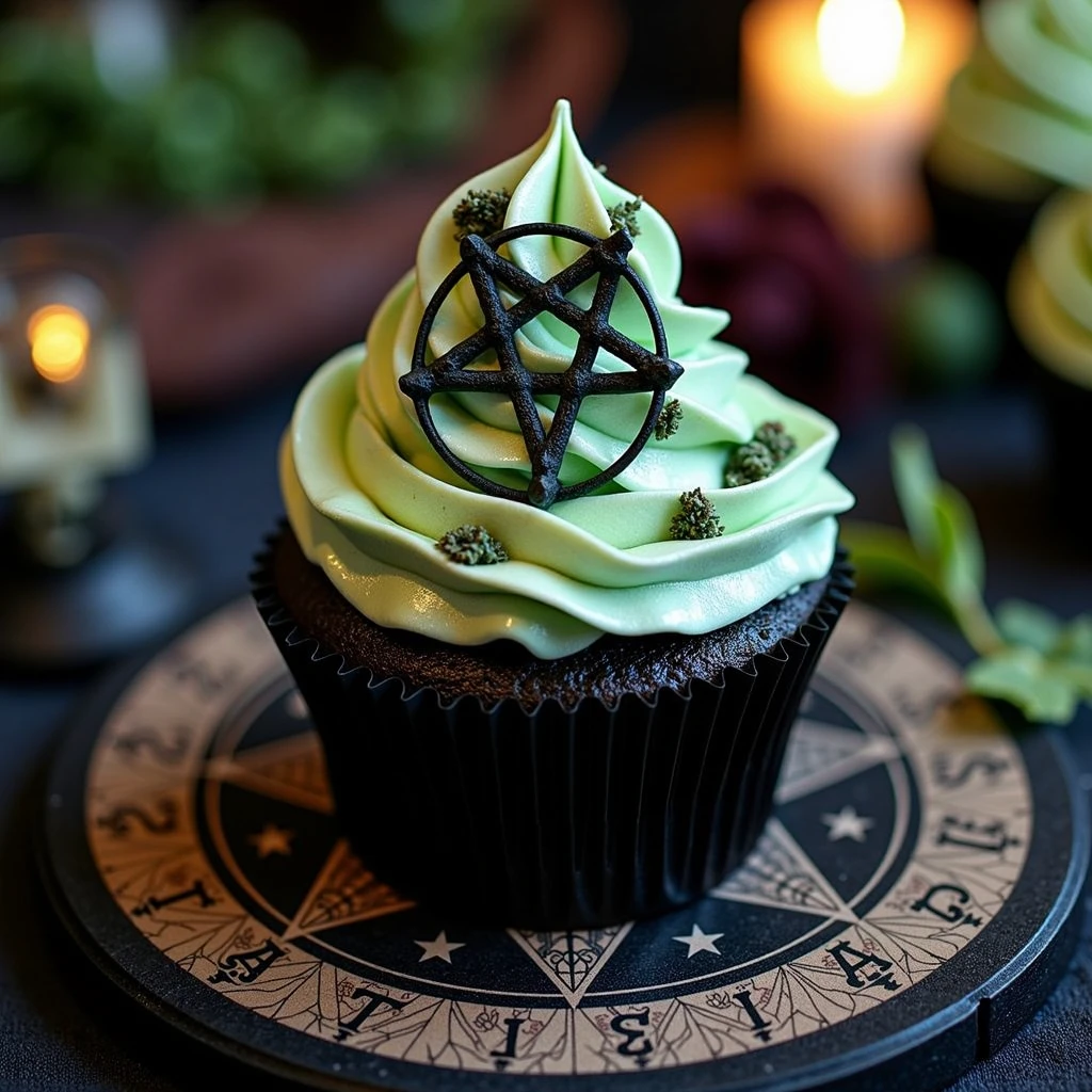 long shot scenic professional photograph of zombie cupcake resting on a black altar with inverted pentagram, conjuring circle <lora:hallowen-spooky-cupcakes:1>, Photorealistic, Hyperrealistic, Hyperdetailed, analog style, soft lighting, subsurface scattering, realistic, heavy shadow, masterpiece, best quality, ultra realistic, 8k, golden ratio, Intricate, High Detail, film photography, soft focus, perfect viewpoint, highly detailed, wide-angle lens, hyper realistic, with dramatic sky, polarizing filter, natural lighting, vivid colors, everything in sharp focus, HDR, UHD, 64K