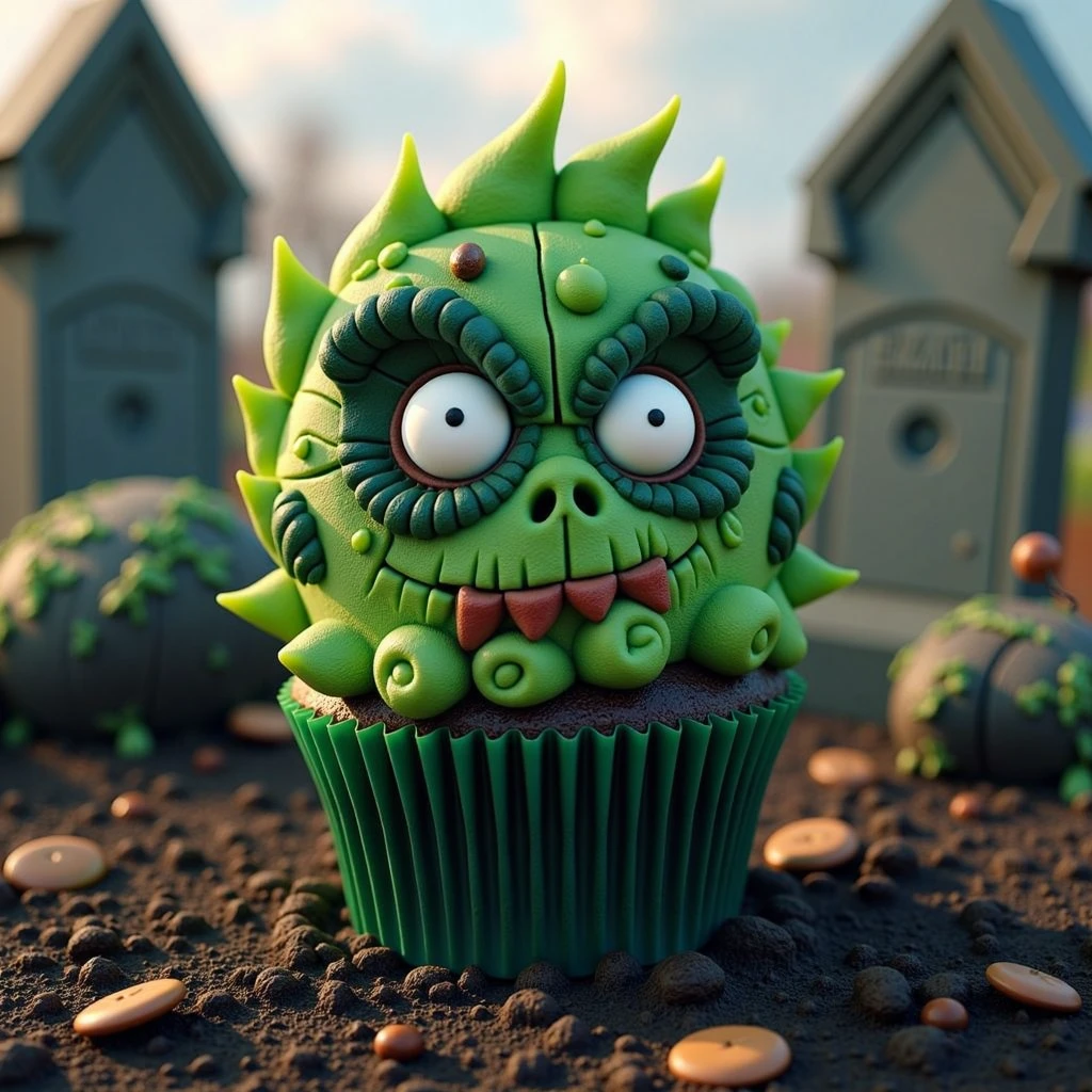 long shot scenic professional photograph of zombie cupcake with beautiful graves around it  <lora:hallowen-spooky-cupcakes:1>, Photorealistic, Hyperrealistic, Hyperdetailed, analog style, soft lighting, subsurface scattering, realistic, heavy shadow, masterpiece, best quality, ultra realistic, 8k, golden ratio, Intricate, High Detail, film photography, soft focus, perfect viewpoint, highly detailed, wide-angle lens, hyper realistic, with dramatic sky, polarizing filter, natural lighting, vivid colors, everything in sharp focus, HDR, UHD, 64K, detailed skin texture, (blush:0.5), (goosebumps:0.5), subsurface scattering