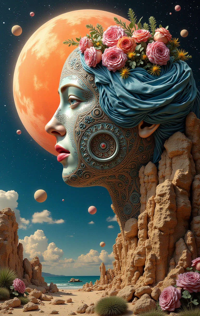 ultra surrealism combing styles of classic art and blending it with it futuristic digital art