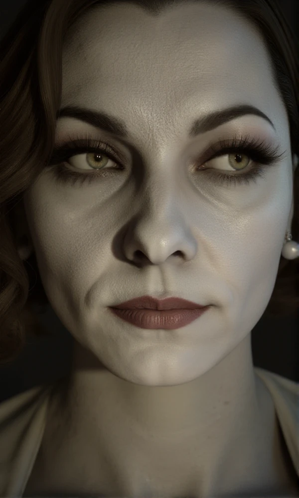 Alcina Dimitrescu closeup face portrait. Yellow eyes, veins visible through pale skin <lora:Alcina_Dimitrescu:0.9>