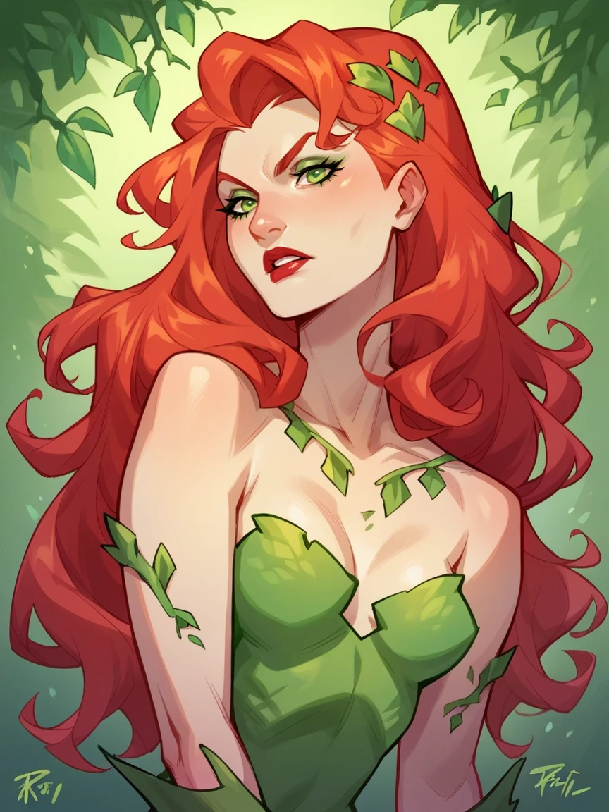 score_9, score_8_up, score_7_up, score_6_up, score_5_up,  <lora:PoisonivyXLP:1> poison ivy, 1girl, solo, long hair, red hair, green eyes,