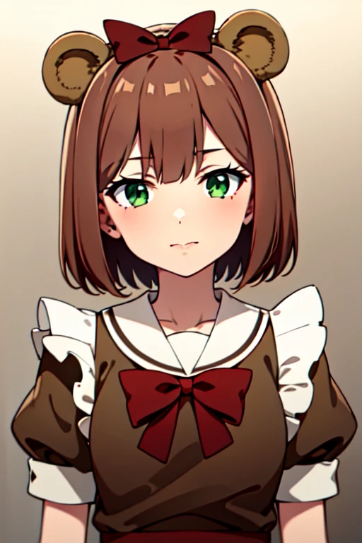 <lora:BearAceMaidR4:0.7>, BearAceMaidR4, 
1girl, brown hair, green eyes, short hair, simple background, upper body, maid, bear ears