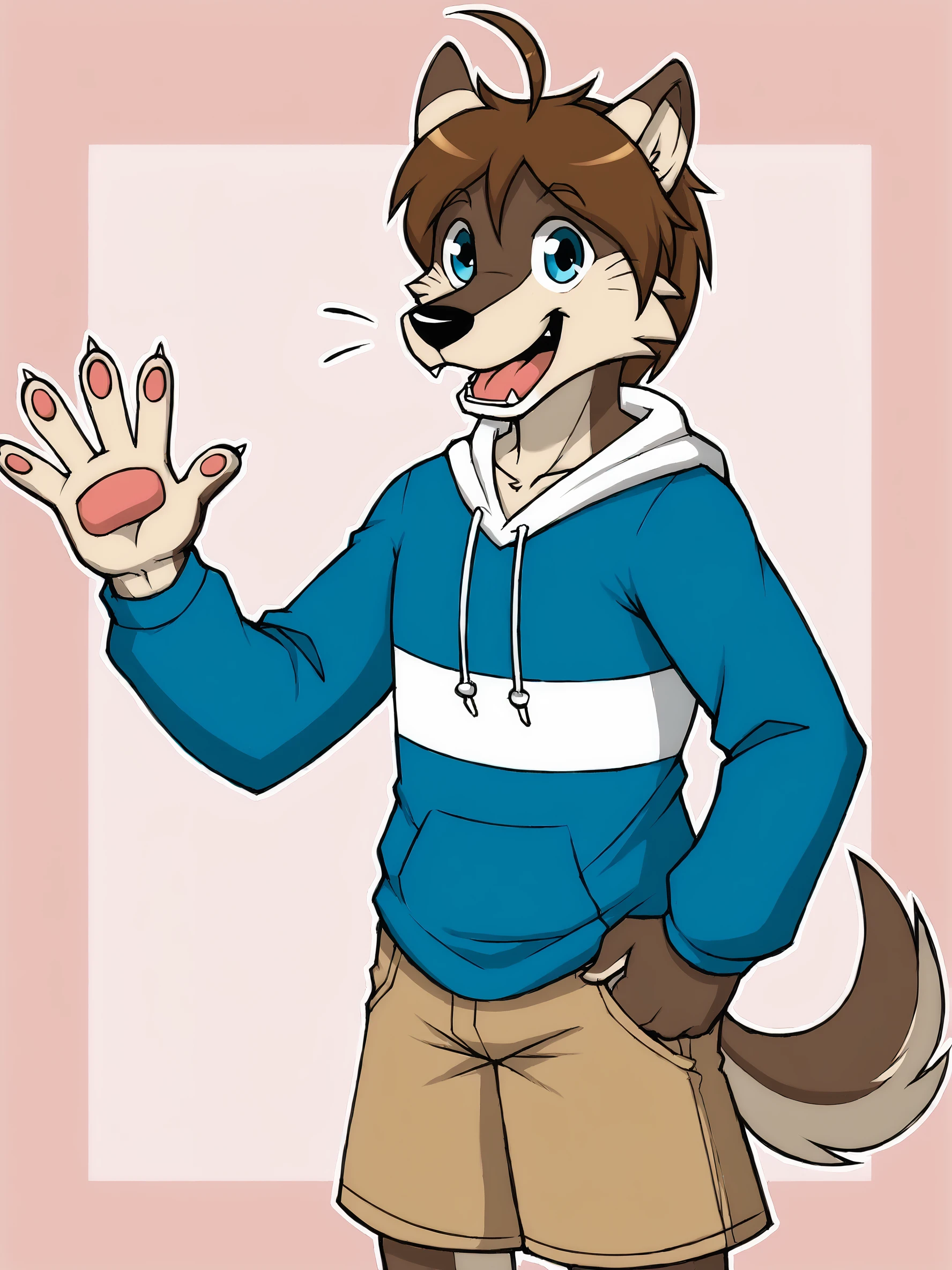 score_9, score_8up, score_7up, score_6up, score_5up, score_4up, source_furry, rating_questionable, BREAK
abstract background, BREAK
male, furry, shunkodori, 1boy, brown body, blue hoodie, BREAK
shorts, ahoge, mouth open, happy, BREAK
 <lora:Shun_Kodori_-_Morenatsu_-_PDXL:1>