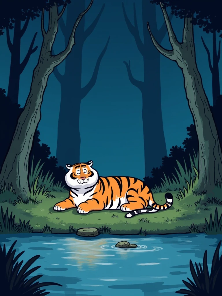 tiger sleep on river,cartoon