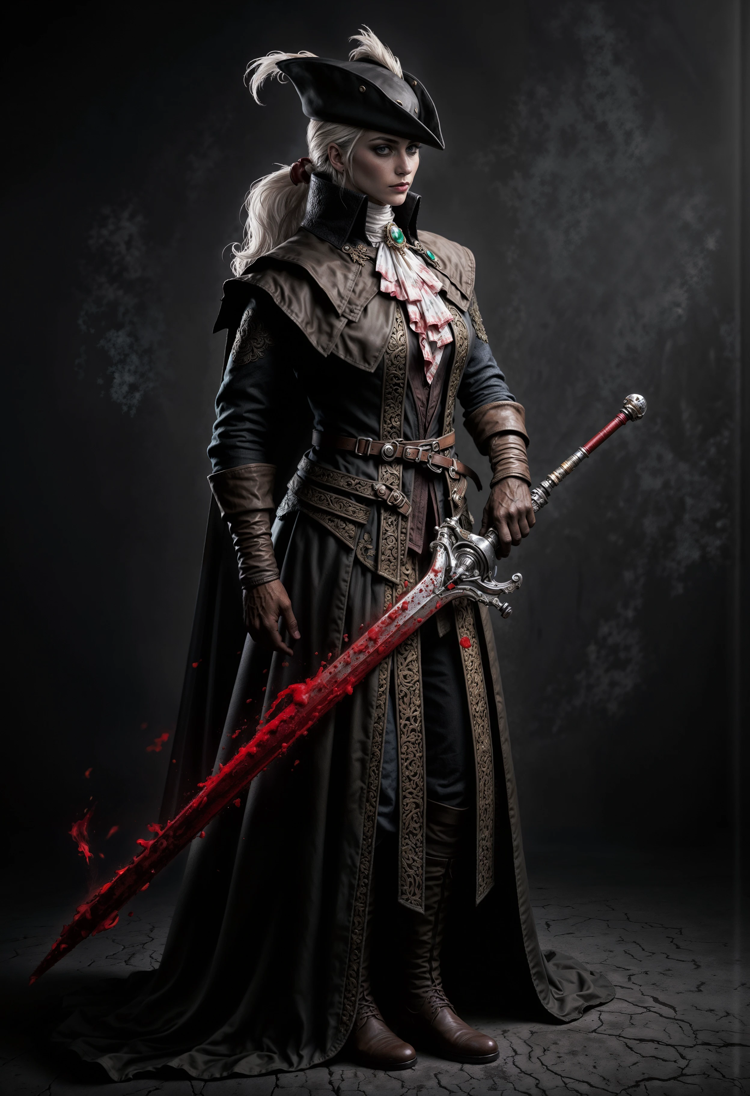 epic action scene of Lady Maria holding a bloody sword <lora:FluxLadyMaria:1> <lora:FluxMythP0rtr4itStyle:0.7>  <lora:aidmaHyperrealism:0.5> aidmaHyperrealism