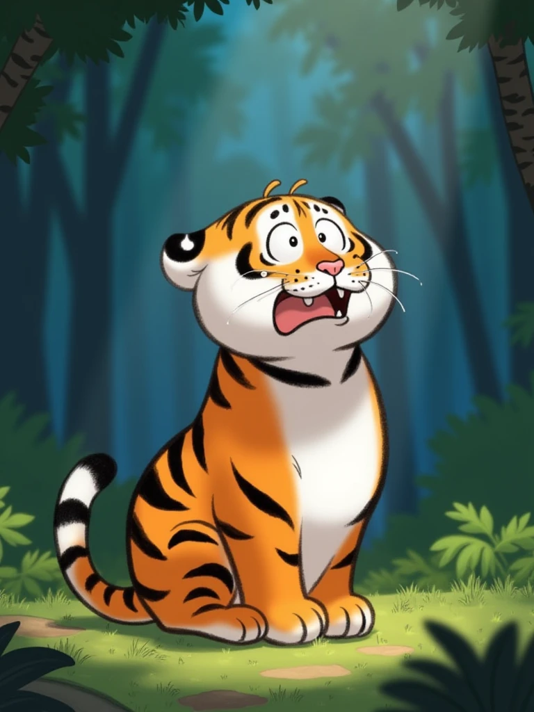 cartoon,tiger stand,cry,tears falling,