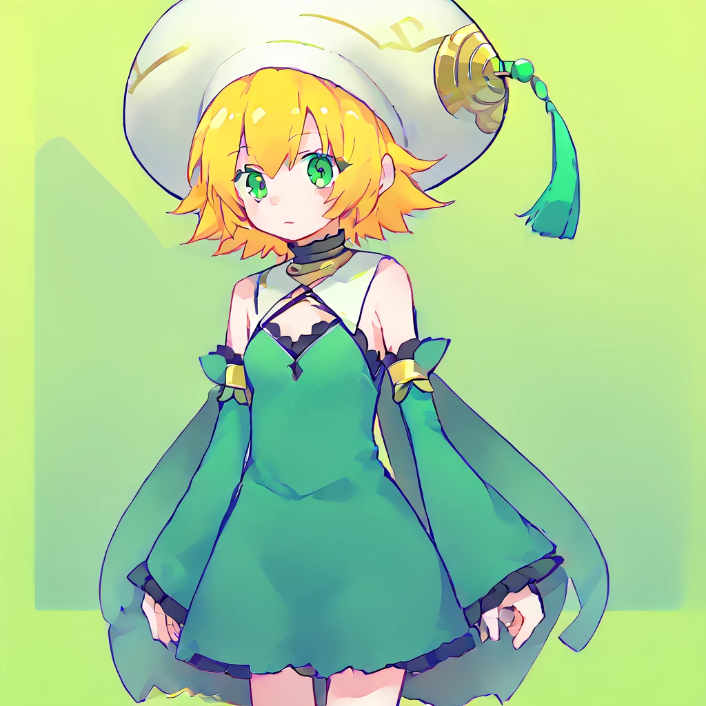 <lora:Character_Atoli_.hackG.U.:1>  atoligu, 1girl, solo, blonde hair, hat, short hair, detached sleeves, green eyes  <lora:MUSE:1>