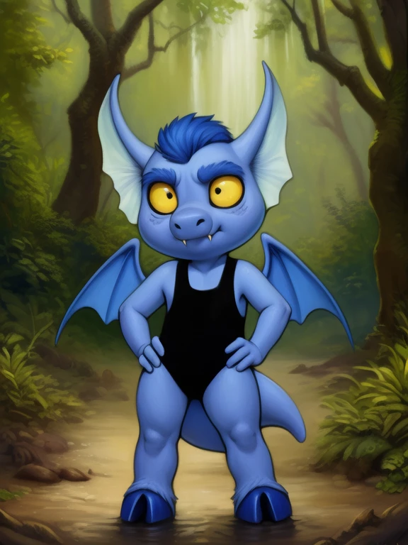 <lora:ImpShRaCartoonIIYiF:1> ImpShRaCartoonII, imp, (chibi, small body,) black T-shirt,,  Mohawk, Fangs, blue skin, Small wings, Small Tail, Yellow sclera, black eyes, hooves,  
Looks at the viewer, [ solo, nature, forest, day, clouds, waterfall,] ((Hands on hips, standing, ))
(beautiful, aesthetic, perfect, delicate, intricate, saturated colors), masterpiece, digital drawing, best quality,
[by kenket|by totesfleisch8], by thebigslick:by silverfox5213:0.8], [by syuro, by paloma-paloma::0.2, (Tricksta, TotesFleisch8)