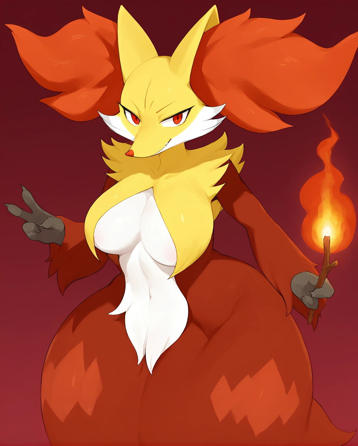 score_8_up, score_9_up, furry, female, (delphox from pokemon:1.2), pose, smirk, solo, gradient color background, dark red background, making fire in hand, <lora:StS_detail_slider_release_two_v3:1><lora:pony_good_hands:1> <lora:Rabbitadvisory_Artist_Style:0.8>