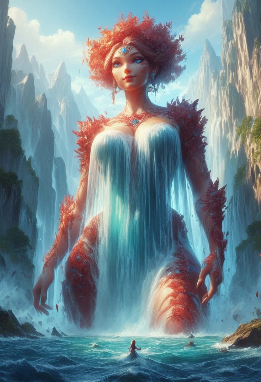 score_9, score_8_up, score_7_up, watergoddess, red water, 1woman, giantess,, realistic concept art, 8k, detailed