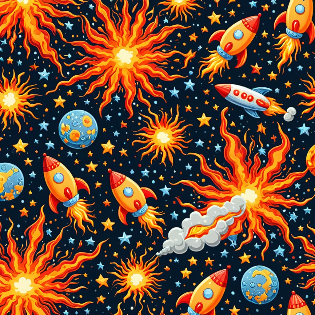 pattern for fabric baby cartoon comets with fire and smoke
 <lora:tiny_people:1>