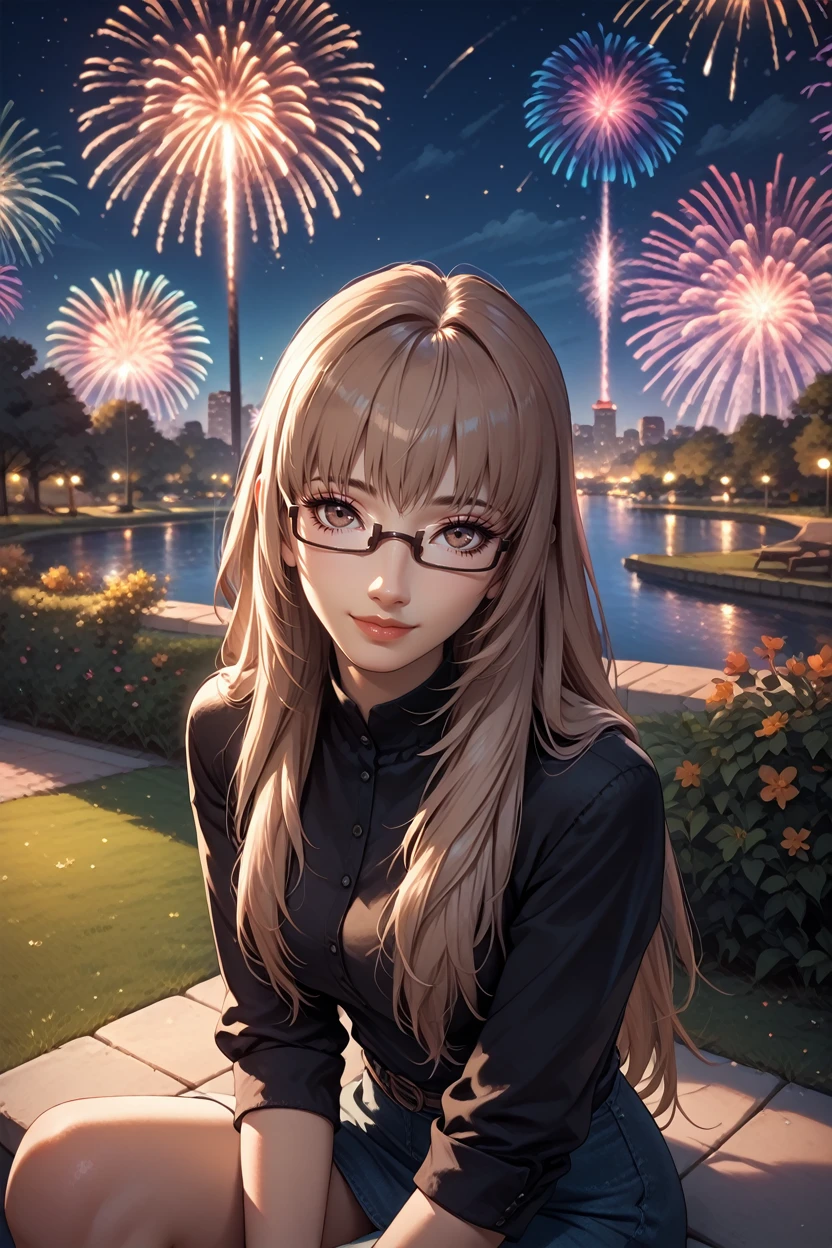 score_9, score_8_up, score_7_up, score_6_up
<lora:CKatherine:0.8>
CKatherine, 1girl, long hair, brown hair, brown eyes, glasses, looking at viewer, sitting, at night, fireworks, park, looking up, smile