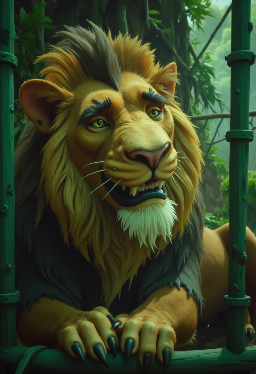 <lora:Crash_Bandicoot_4_Style_FLUX:0.8> cr4shstyle,   a lion in a cage at the zoo