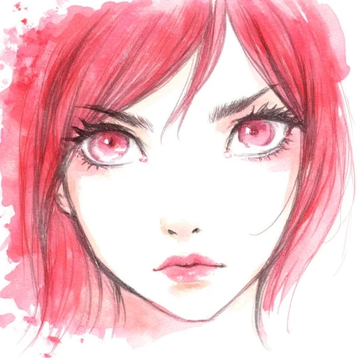 a watercolor painting of a beautiful woman with red eyes by AmeshinINK