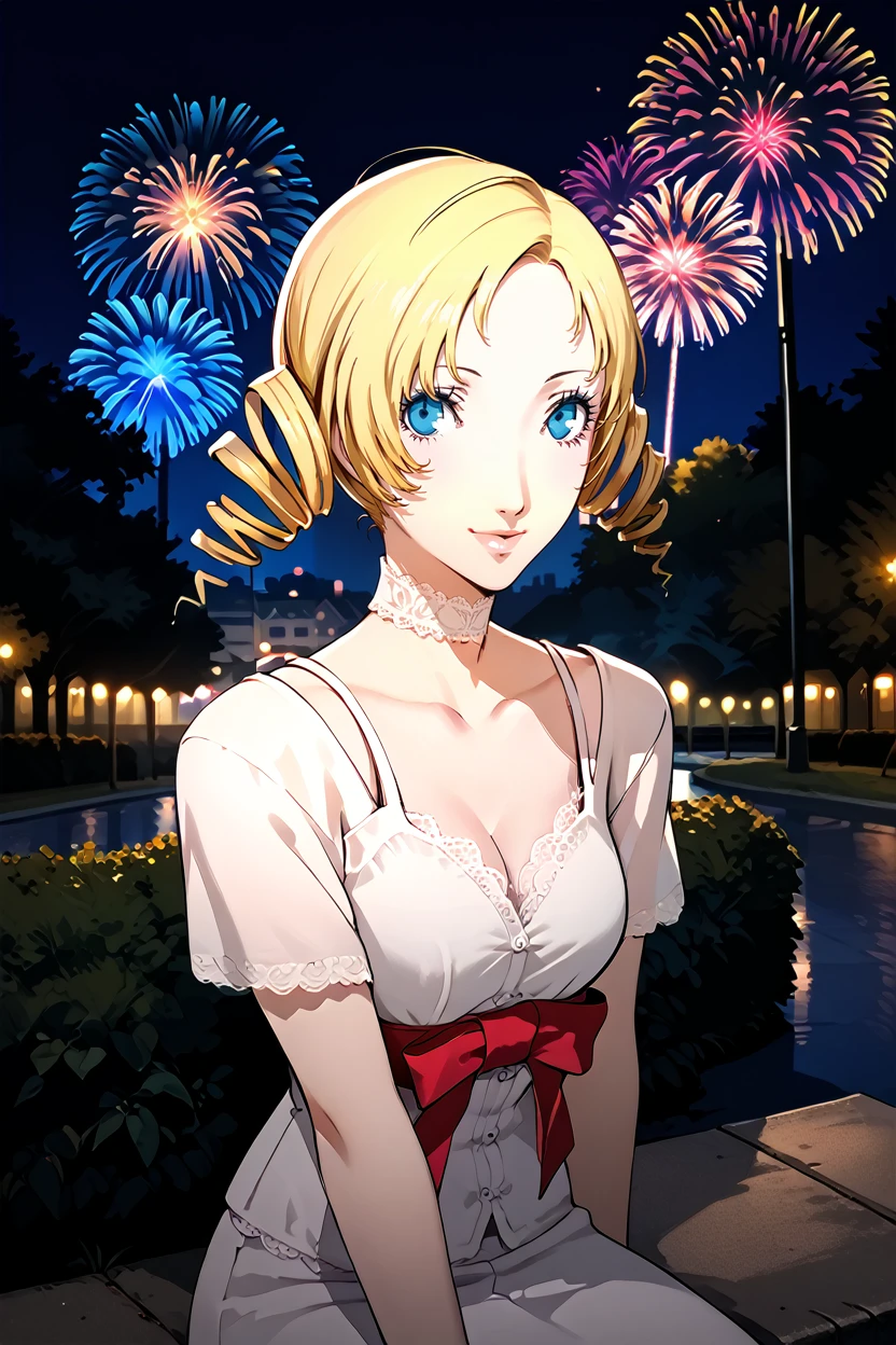 score_9, score_8_up, score_7_up,
<lora:CCatherine:0.8>
CCatherine, 1girl, blonde hair, drill hair, blue eyes, looking at viewer, sitting, at night, fireworks, park, looking up, smile