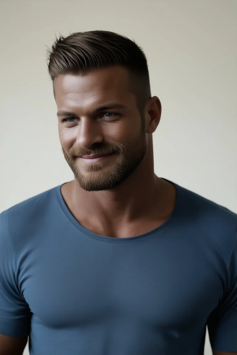 A stunning portrait of a stylish man with dark skin and short hair, sporting a well-groomed beard. He's dressed in modern, trendy attire that exudes masculinity. Framed against the backdrop of an art workshop, he's lost in creative expression, a smile of happiness spread across his face. The shallow depth of field isolates him from the surroundings, drawing focus to his confident demeanor. Softly lit with a matte finish, this high-resolution masterpiece radiates artistic excellence and originality.
###
     
Sampler
DPM++ 2M SGM Uniform