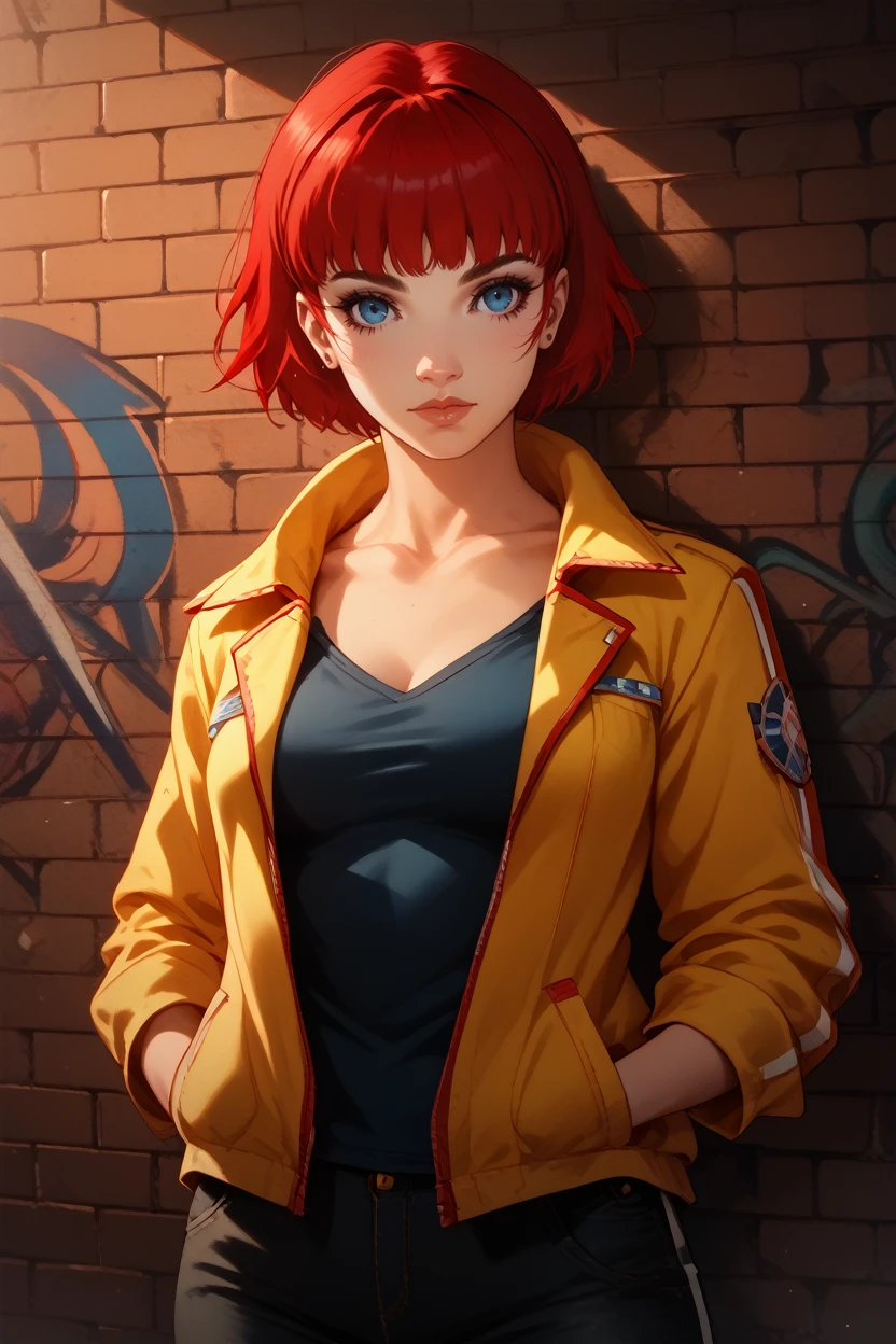 score_9, score_8_up, score_7_up,
<lora:CErica:0.8>
CErica, 1girl, red hair, short hair, blue eyes, looking at viewer, leaning against a brick wall, hands in jacket pockets, urban alleyway with graffiti art, moody lighting with shadows, edgy and modern vibe