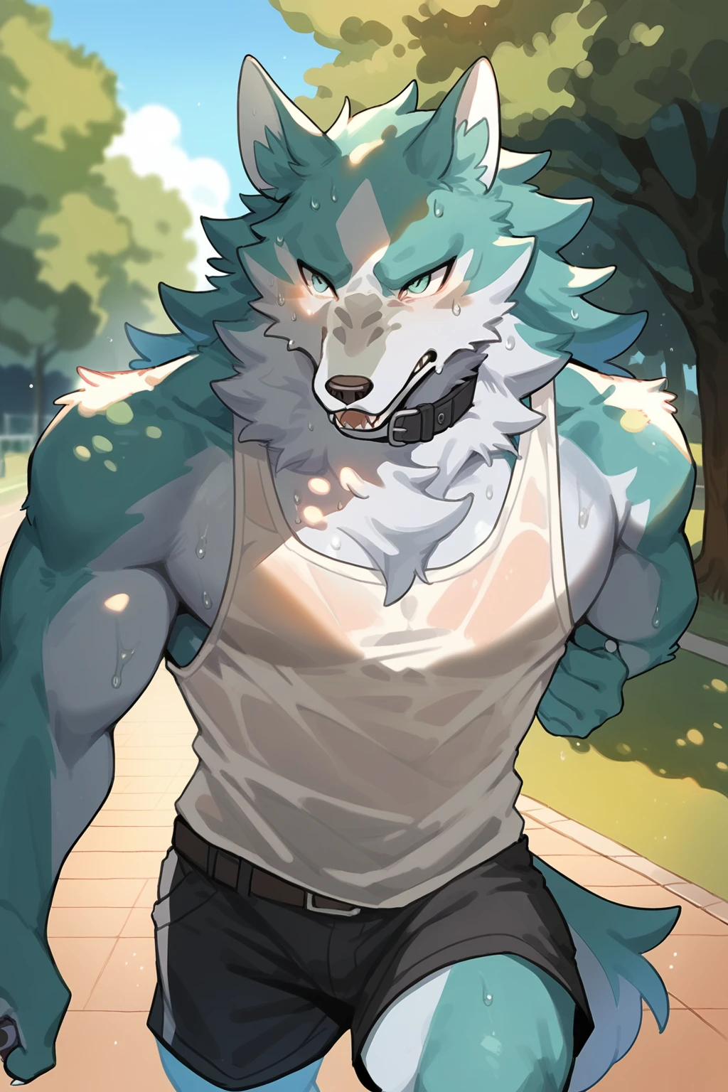 score_9, score_8_up, score_7_up,
((best quality)), absurdres,
<lora:ShirouOgamiPXL:1> shirouogamipxl, anthro, male, 1boy,
belt collar, park, jogging, in motion,  tank top, short shorts, translucent topwear, sweat, outdoors, half body portrait,
<lora:Smooth Anime Style LoRA XL:0.7> Smooth, Anime, <lora:Expressive_H:1> Expressiveh,