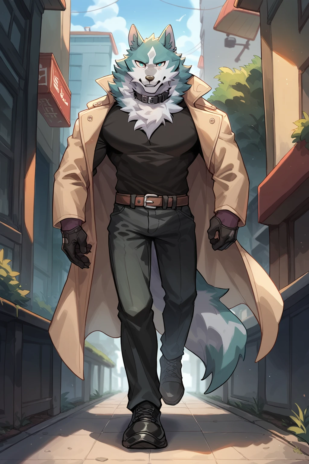 score_9, score_8_up, score_7_up,
((best quality)), absurdres,
<lora:ShirouOgamiPXL:1> shirouogamipxl, anthro, male, 1boy,
full body, walking, muscular male, belt collar, black shirt, brown trenchcoat, black gloves, black pants,
<lora:Smooth Anime Style LoRA XL:0.7> Smooth, Anime, <lora:Expressive_H:1> Expressiveh,